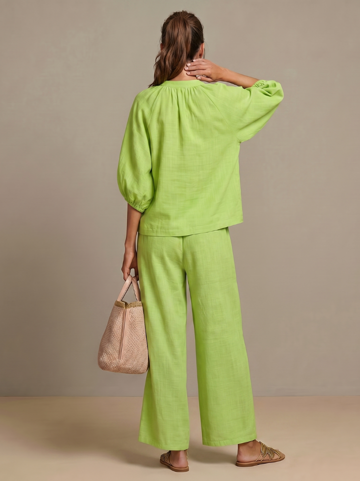 Selora Zip-Front Blouson Wide-Leg Set