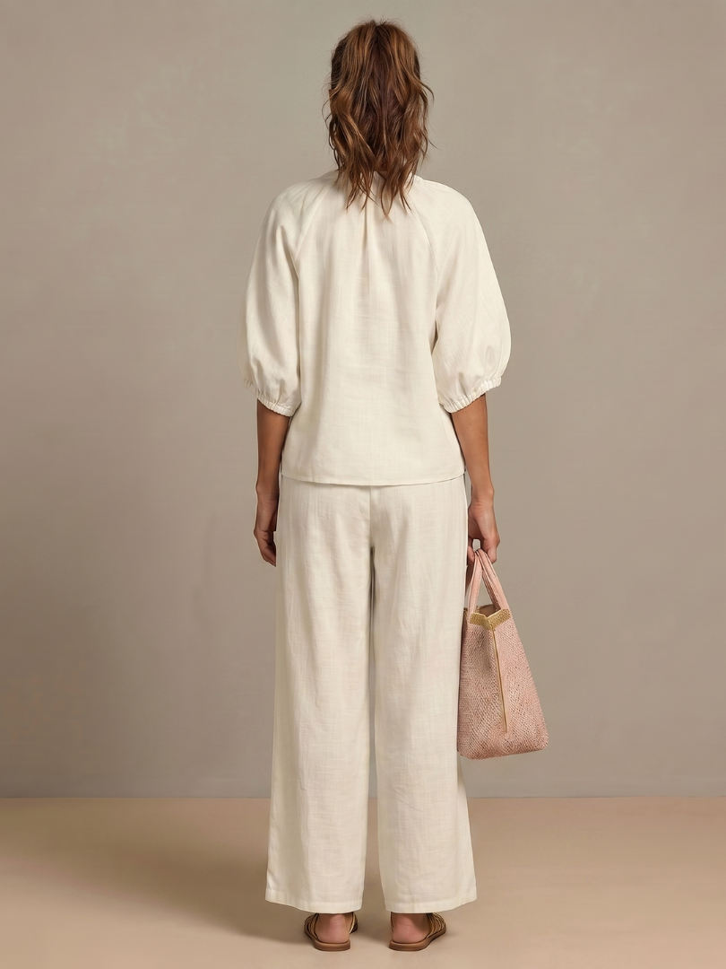 Selora Zip-Front Blouson Wide-Leg Set