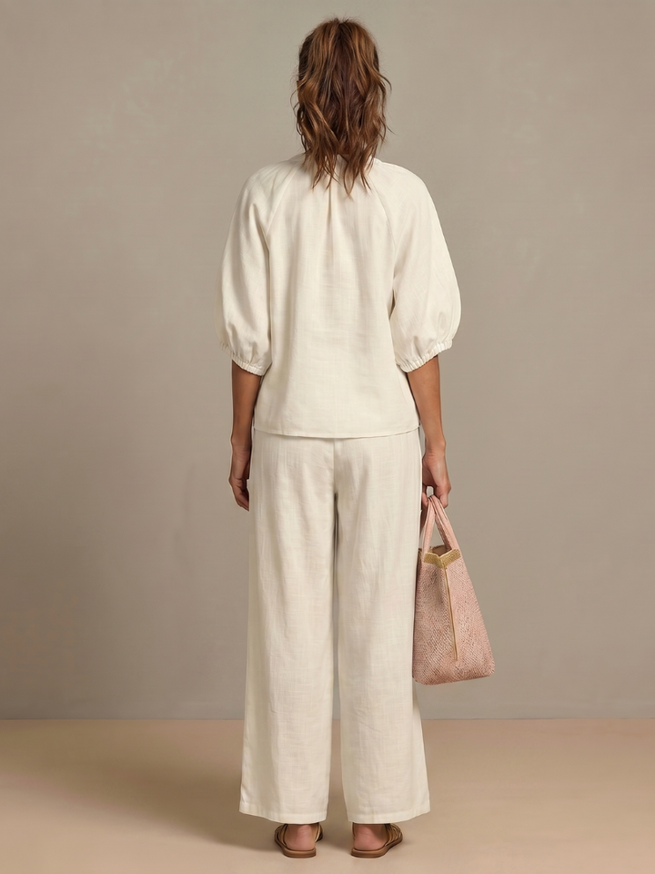 Selora Zip-Front Blouson Wide-Leg Set