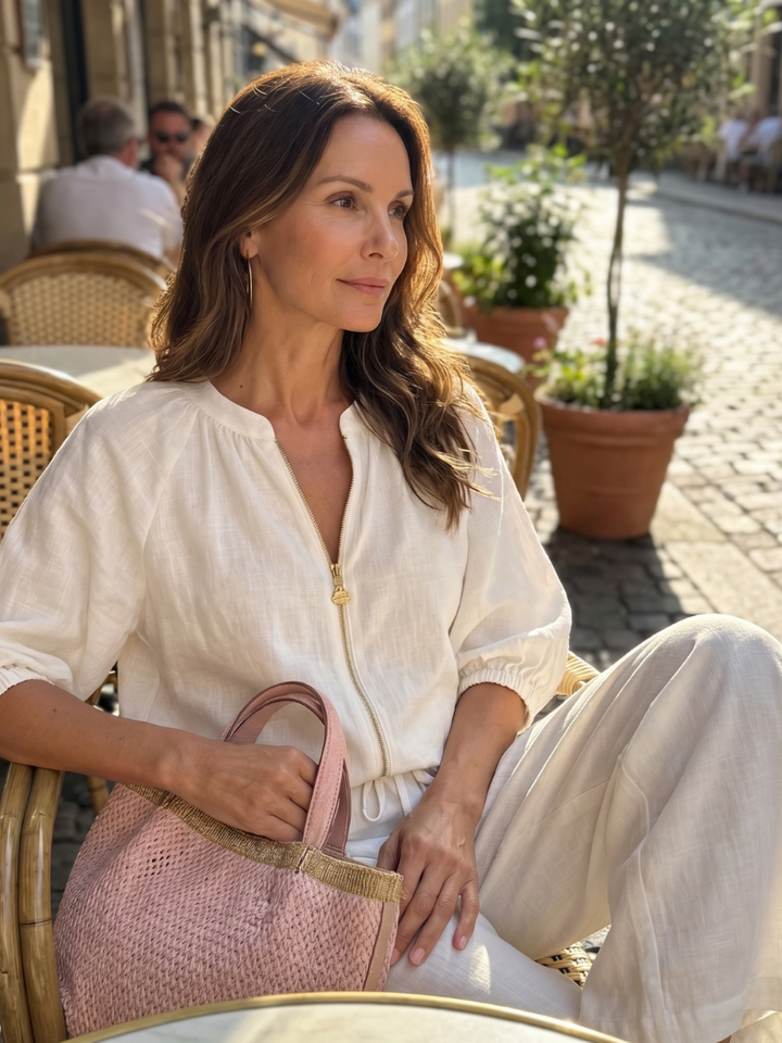 Selora Zip-Front Blouson Wide-Leg Set