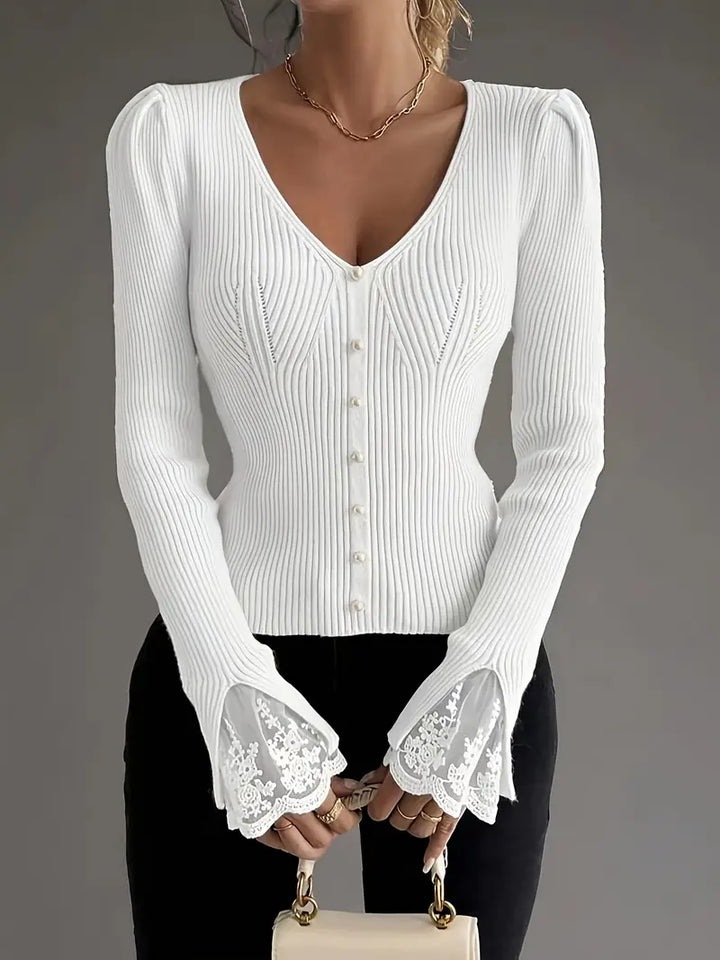 Lunara Lace-Trim Ribbed Sweater
