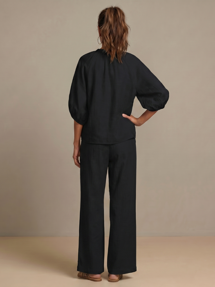 Selora Zip-Front Blouson Wide-Leg Set