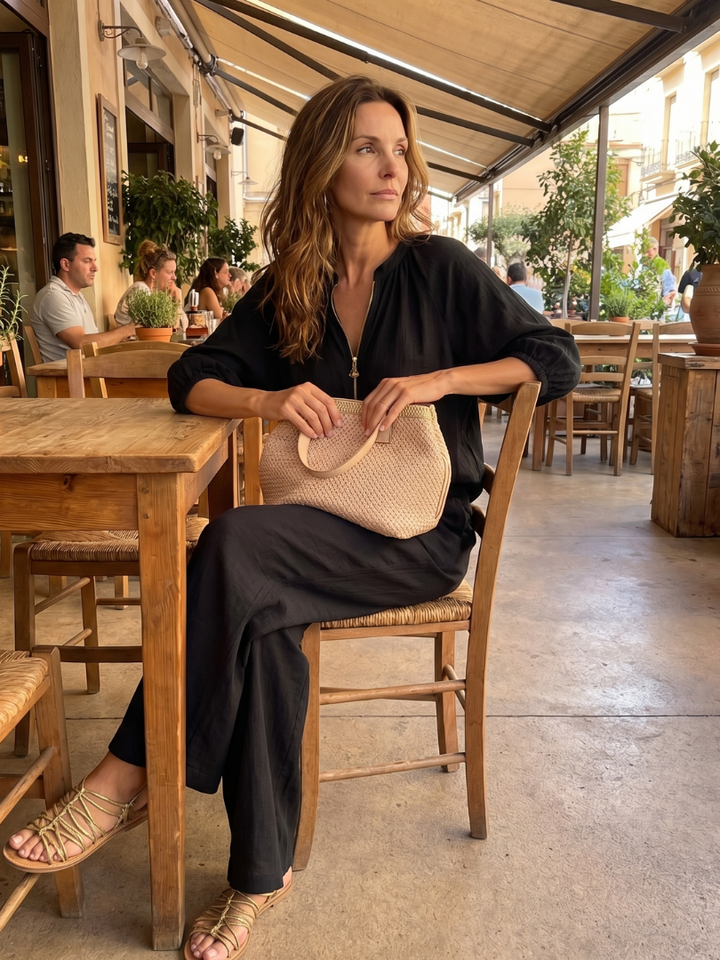 Selora Zip-Front Blouson Wide-Leg Set