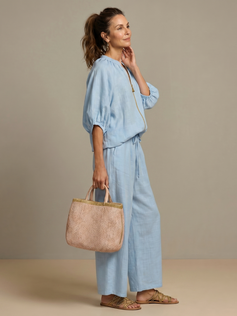 Selora Zip-Front Blouson Wide-Leg Set
