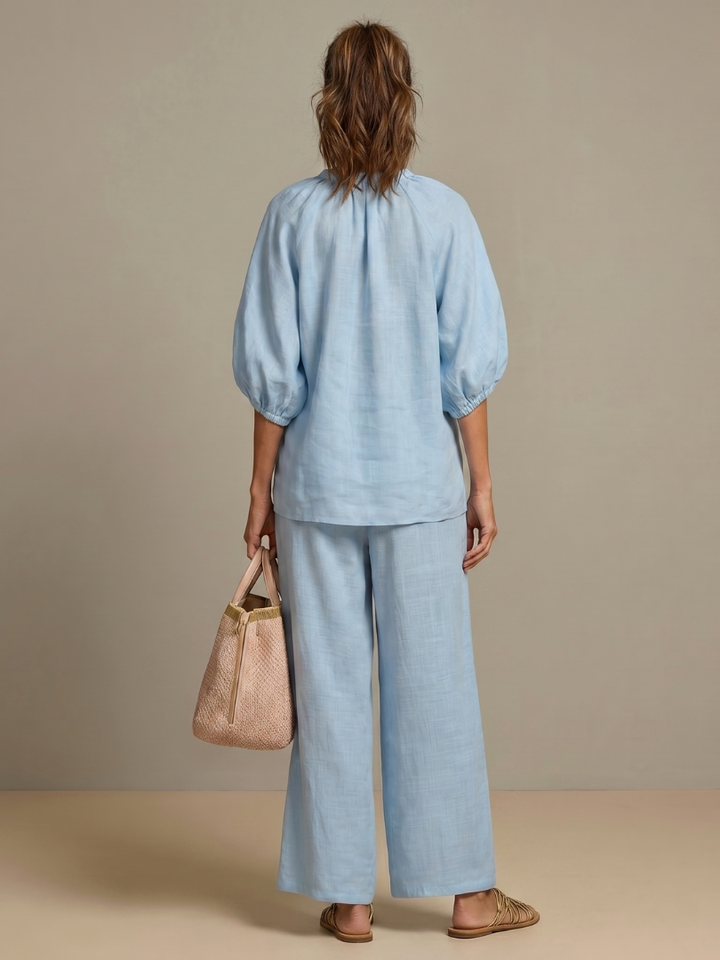 Selora Zip-Front Blouson Wide-Leg Set
