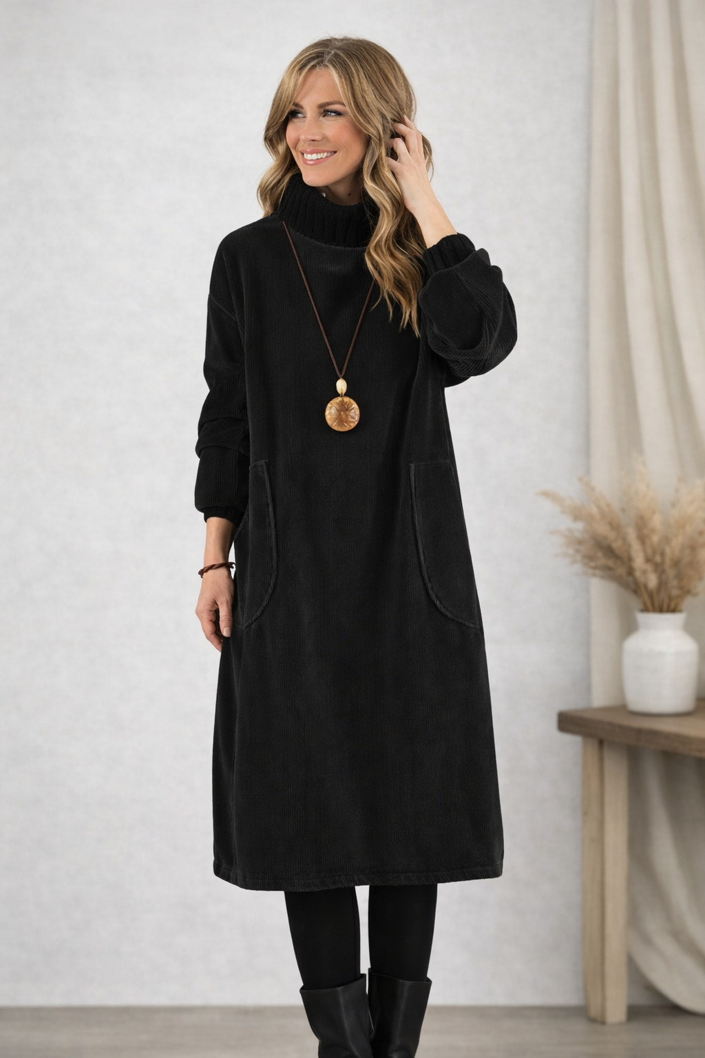 Evelyn Turtleneck Midi Sweater Dress