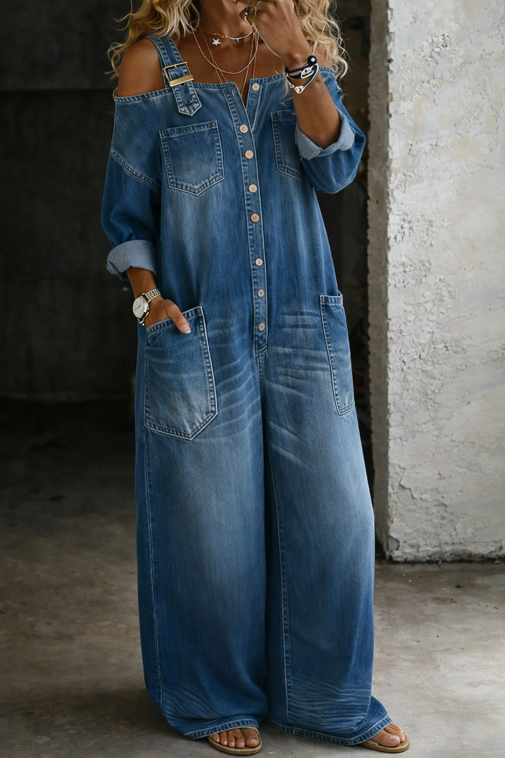 Elira Strapless Denim Jumpsuit
