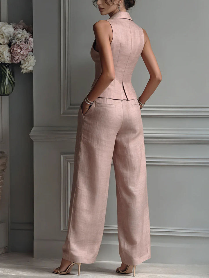 Elara V-Neck Button-Up Suit Set