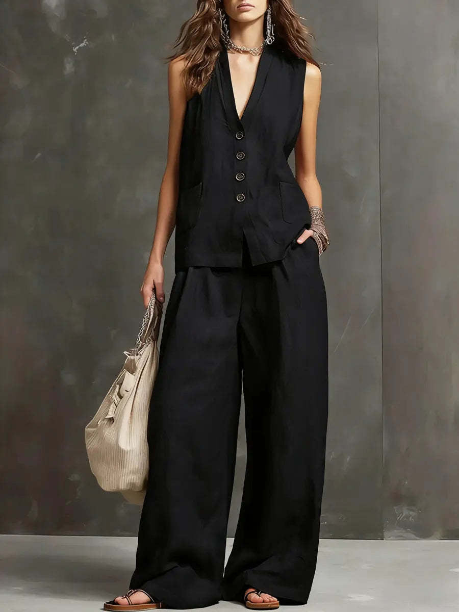 Elowen Linen Vest &amp; Wide-Leg Trouser Set