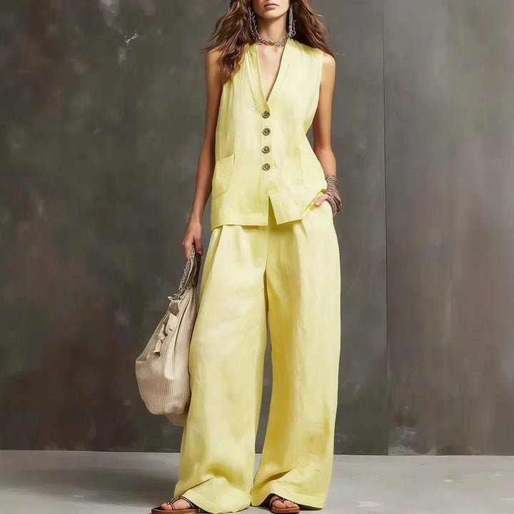 Elowen Linen Vest &amp; Wide-Leg Trouser Set