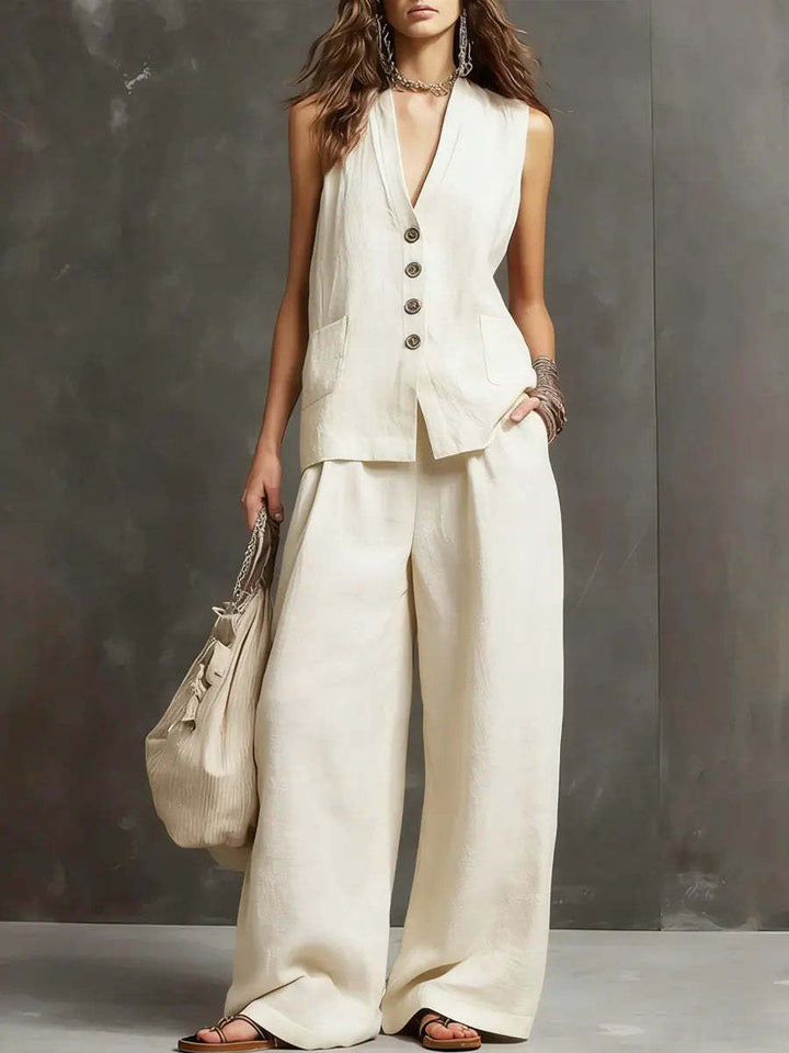 Elowen Linen Vest &amp; Wide-Leg Trouser Set