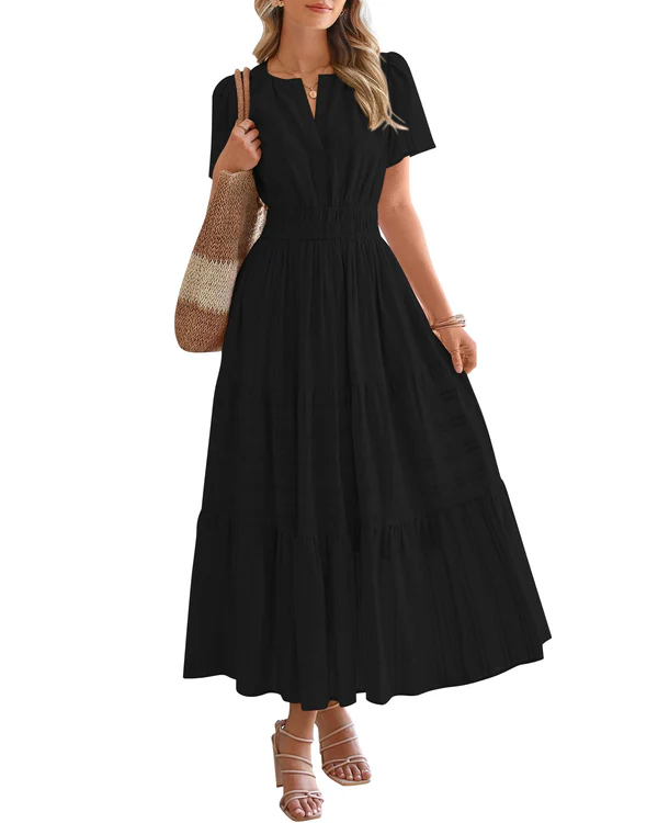 Elara – Tiered Maxi Dress with Smocked Waist