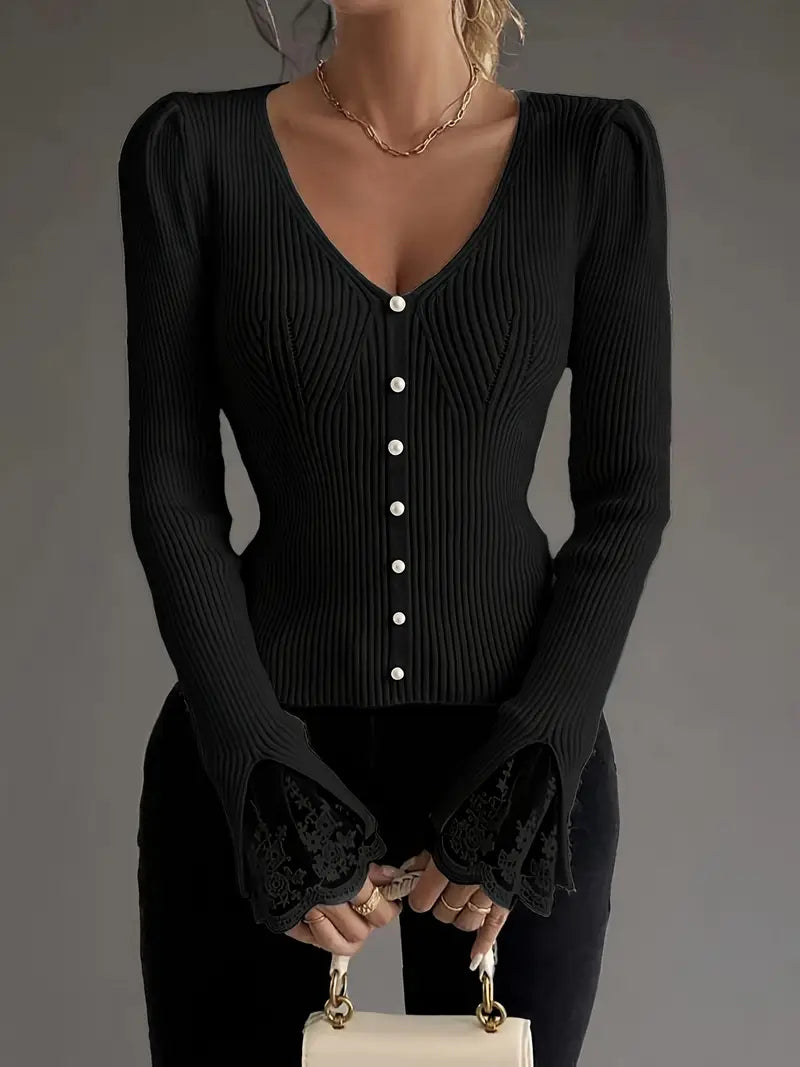Lunara Lace-Trim Ribbed Sweater