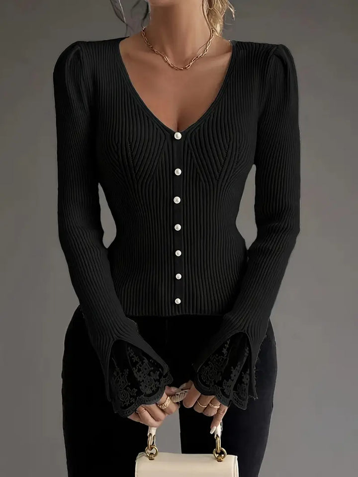 Lunara Lace-Trim Ribbed Sweater