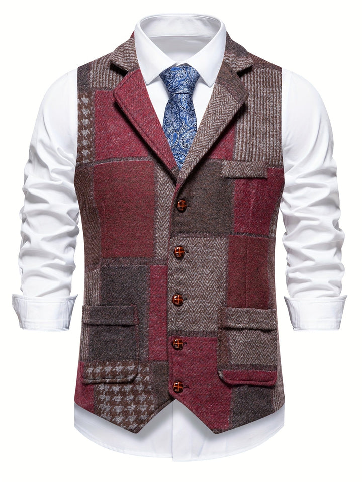 Elara Herringbone Tweed Patchwork Vest
