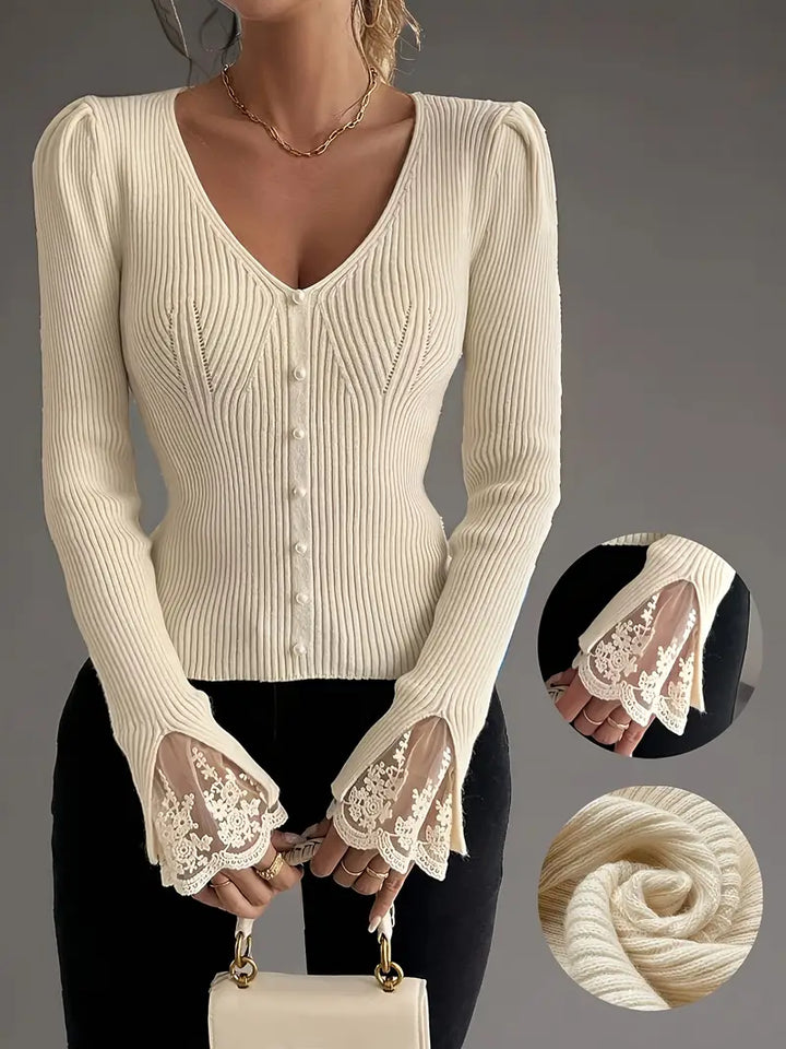 Lunara Lace-Trim Ribbed Sweater