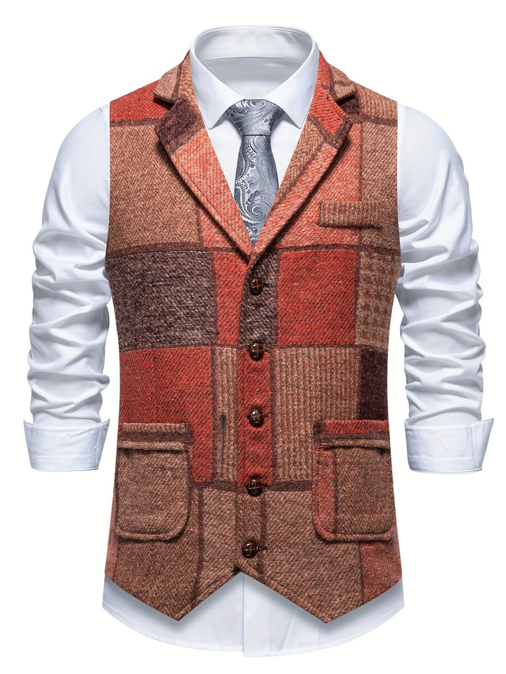 Elara Herringbone Tweed Patchwork Vest
