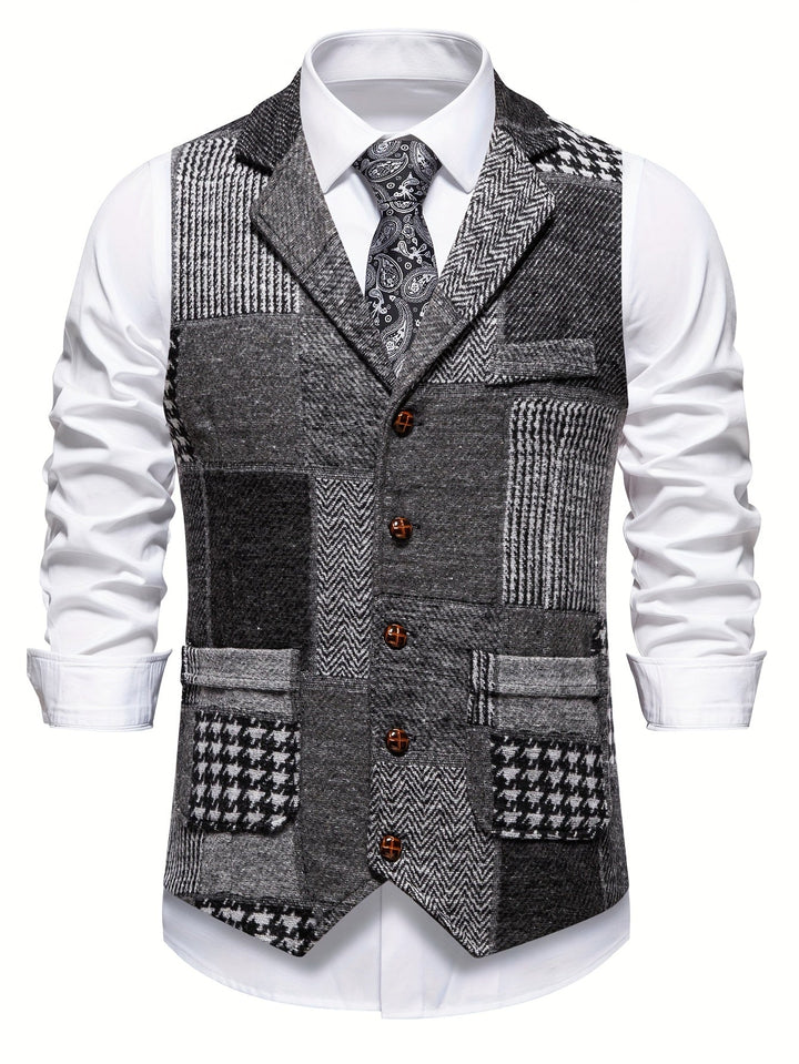 Elara Herringbone Tweed Patchwork Vest